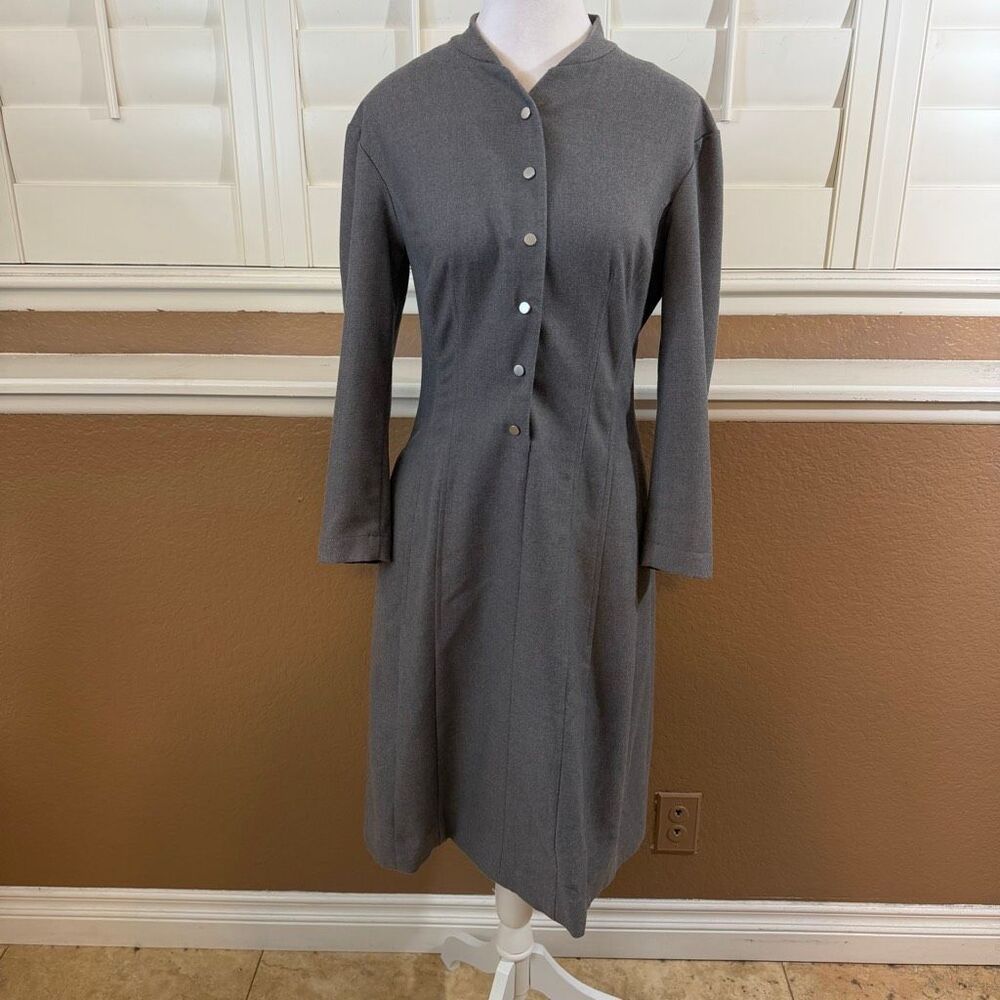 MM LAFLEUR The Scarlet Power Dress Gray Sz 4 Long Sleeve Button Up Quiet Luxury